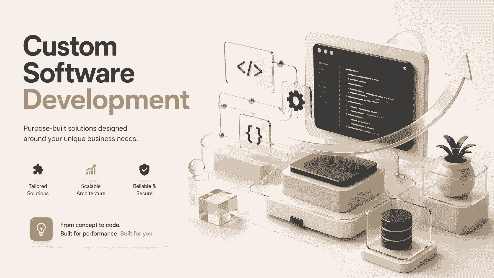 Custom software development — tailored solutions, scalable architecture, reliable and secure.